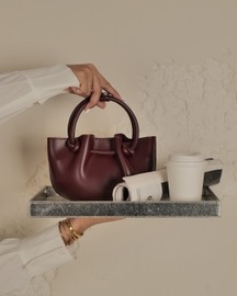 Favori Corda- Genuine Leather Handbag With Knotted Handle in Wine Red