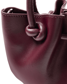 Favori Corda- Genuine Leather Handbag With Knotted Handle in Wine Red
