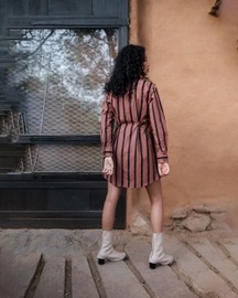 Wrap Shirt Double Layer Dress - Striped