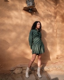 Wrap Shirt Double Layer Dress - Striped