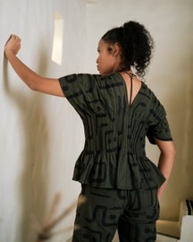 Meknes Kimono Top - Green Tribal Print