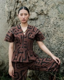Meknes Kimono Top - Brown Tribal Print