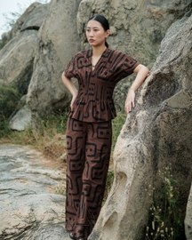 Meknes Kimono Top - Brown Tribal Print