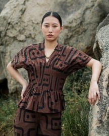 Meknes Kimono Top - Brown Tribal Print