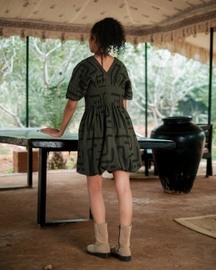 Meknes Kimono Dress - Green Tribal Print