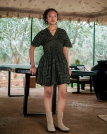 Meknes Kimono Dress - Green Tribal Print