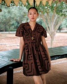 Meknes Kimono Dress - Brown Tribal Print