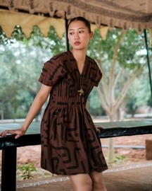 Meknes Kimono Dress - Brown Tribal Print