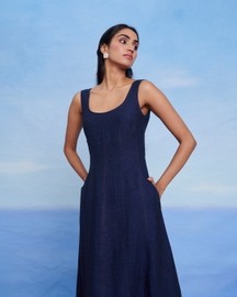 Neel Linen Denim Panelled Dress