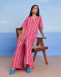 Amalfi Linen Half Sleeves Flared Jumpsuit