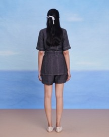 Graphite Linen Denim Front Tie Jacket And Shorts Set