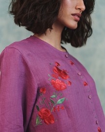 Embroidered Round Hem Linen Shirt