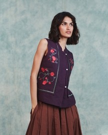 Embroidered Double Panel Linen Waistcoat
