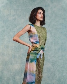 Prism Blot Co-Linen Tie Dress