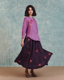 Embroidered Shirt Flared Skirt Set