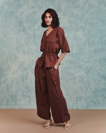 Drawstring Shirt Tuck Pants Set