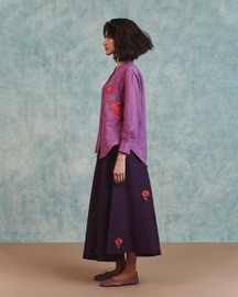 Embroidered Flared Linen Skirt