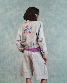 Embroidered Cropped Bomber Jacket Set