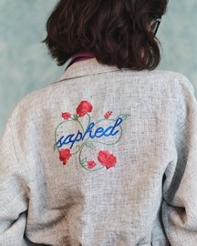 Embroidered Cropped Bomber Jacket Set