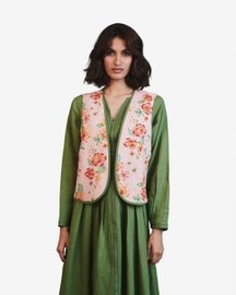 Flora Embroidered Rounded Co-Linen Waistcoat