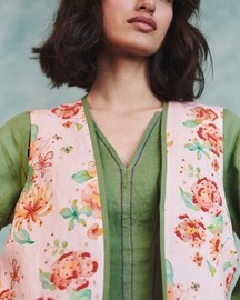 Flora Embroidered Rounded Co-Linen Waistcoat