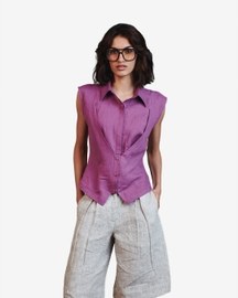 Sleeveless Double Placket Linen Top