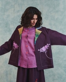 Embroidered Open Linen Jacket
