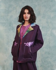 Embroidered Open Linen Jacket