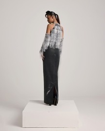 The Cascade Fringe Halter Pencil Dress