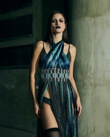 Interwoven Dimensional Halter Dress