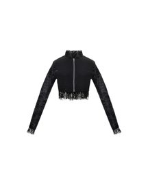 Embroidered Cropped Biker Jacket