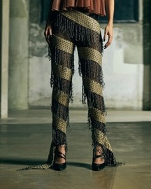 Handwoven Spiral Trousers With Fringes