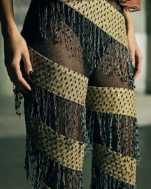 Handwoven Spiral Trousers With Fringes