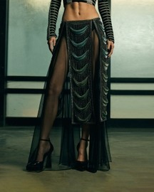 Sheer Panelled Fringe Skirt