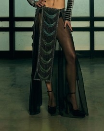 Sheer Panelled Fringe Skirt