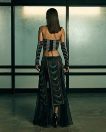 Sheer Panelled Fringe Skirt