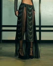 Sheer Panelled Fringe Skirt