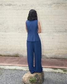 Navy Fitted Vest & Wide Leg Pants