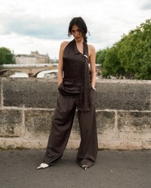 Twany Brown Asymmetrical Top With Pants
