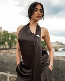 Twany Brown Asymmetrical Top With Pants