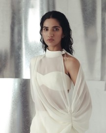 Antique White Asymmetric Georgette Top and Pants