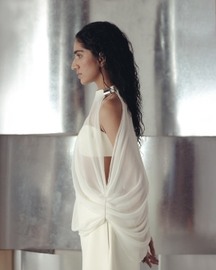 Antique White Asymmetric Georgette Top and Pants