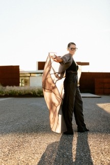 Chateau Gray Long Organza Trench & Pants With Tendor Yellow Bodysuit