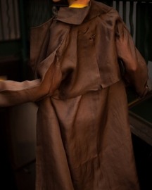 Chateau Gray Long Organza Trench & Pants With Tendor Yellow Bodysuit