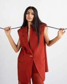 Scarlet Vest With Organza Pants