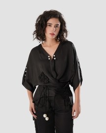 Flow Kaftan Tie Up Top - Black