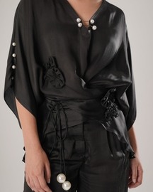 Flow Kaftan Tie Up Top - Black