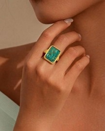 Gold Plated Turquoise Mosaic Statement Men's Ring