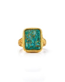 Gold Plated Turquoise Mosaic Statement Men's Ring