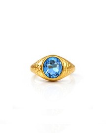 Gold Plated Blue Stone Dome 92.5 Sterling Silver Men's Ring